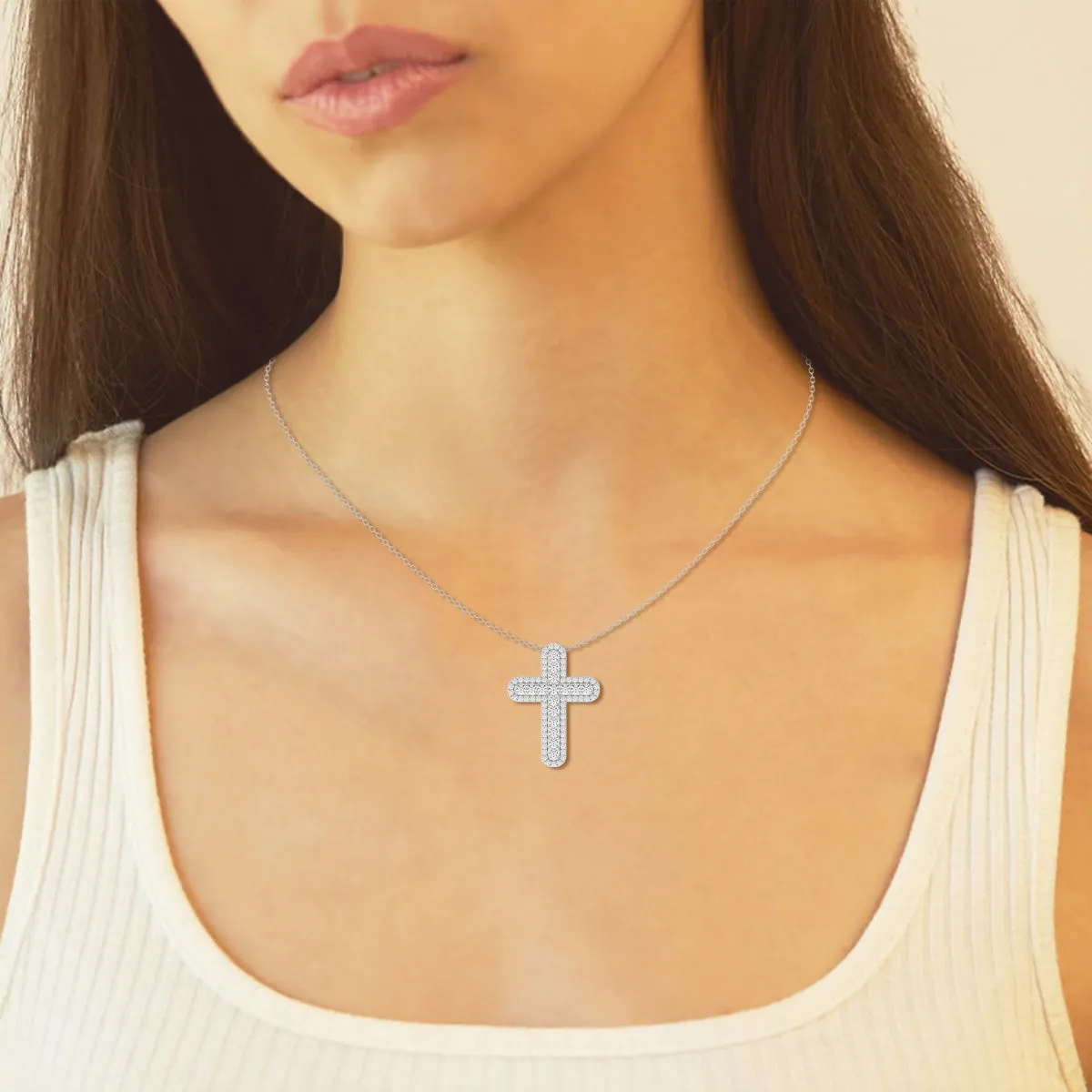 0.76 TCW Round Moissanite Diamond Cross Necklace