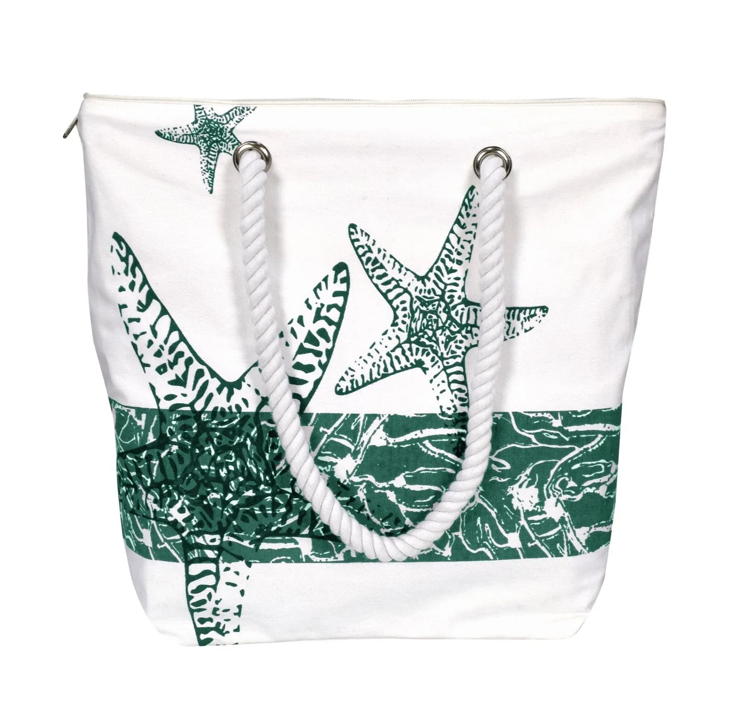 100% Cotton Canvas Beach Handbags Nautical Starfish Design - Green