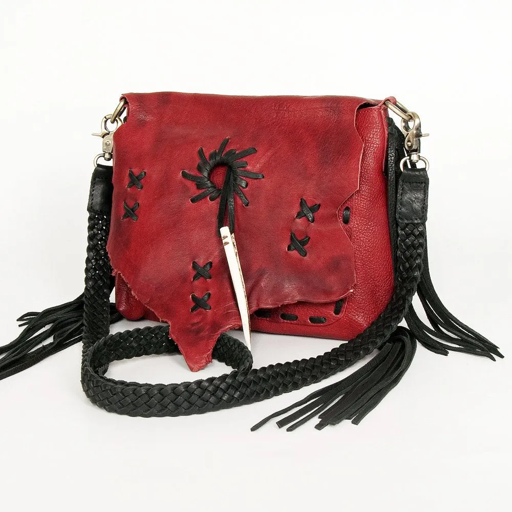 AD Red Leather Messenger Crossbody