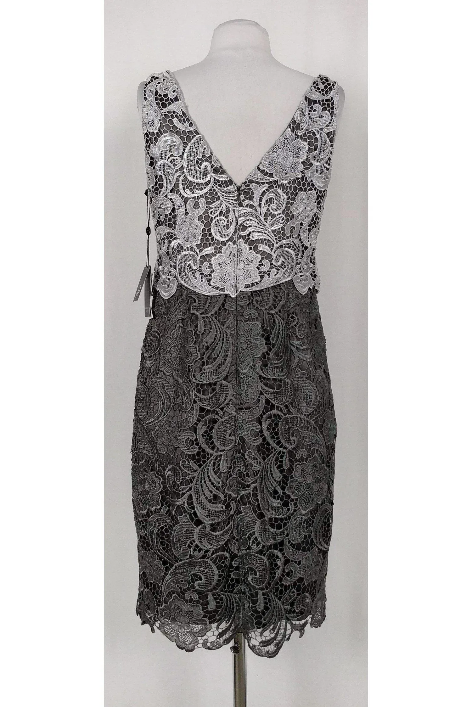 Adrianna Papell - White & Grey Lace Dress Sz 6