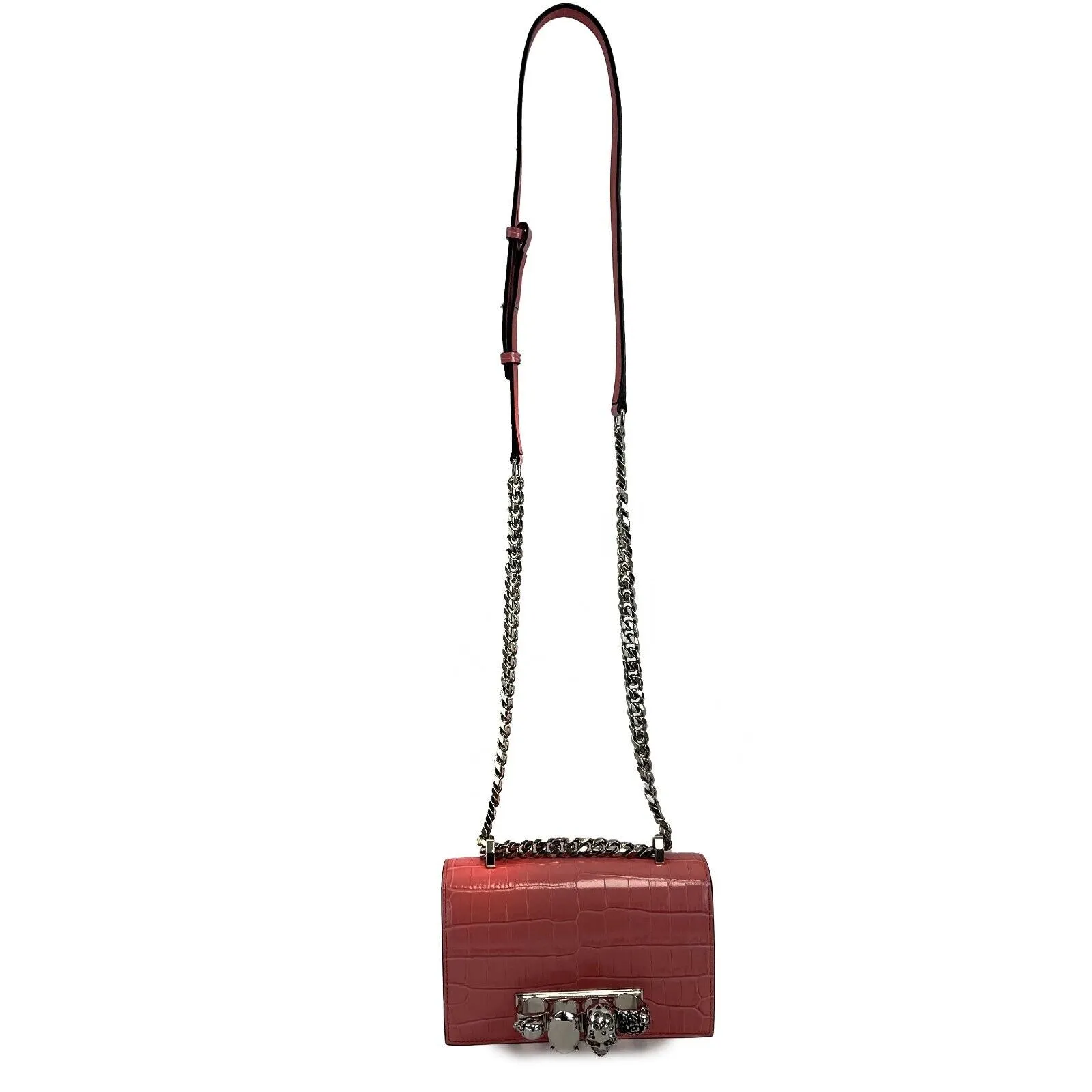 Alexander McQueen Jeweled 4-ring Crystals Mini Mock-Croc Satchel Pink Crossbody