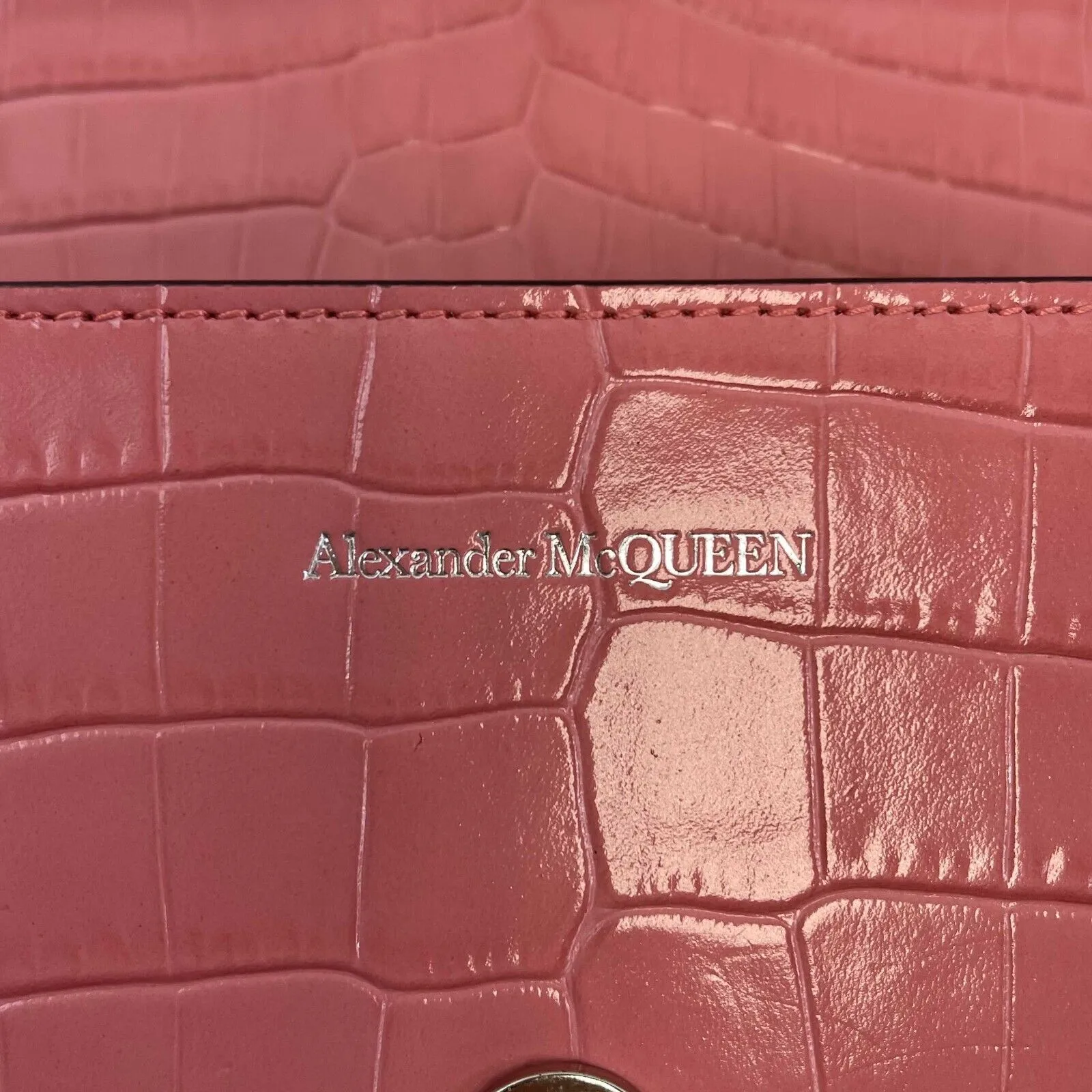 Alexander McQueen Jeweled 4-ring Crystals Mini Mock-Croc Satchel Pink Crossbody