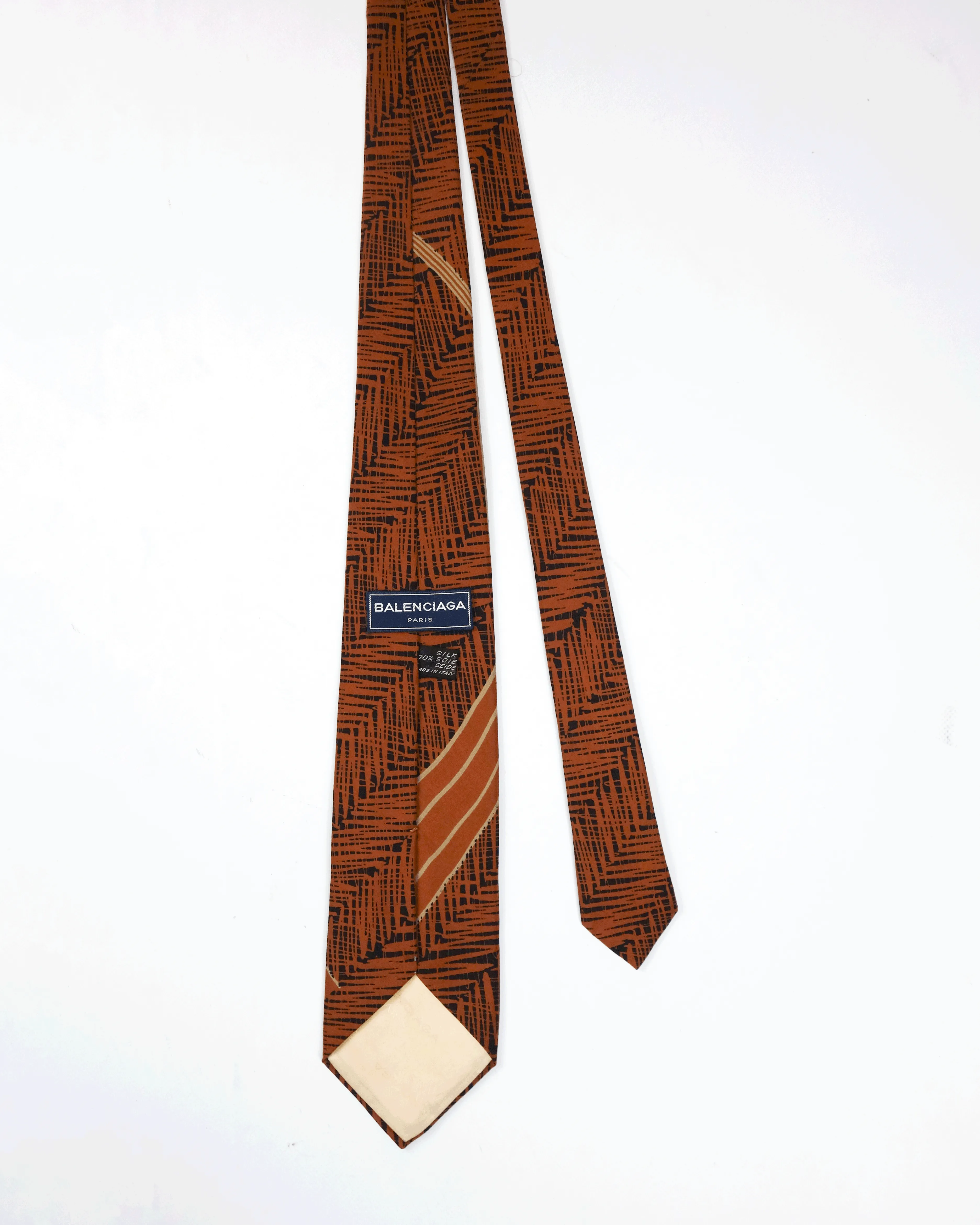 Balenciaga Orange Print Silk Tie 1990's