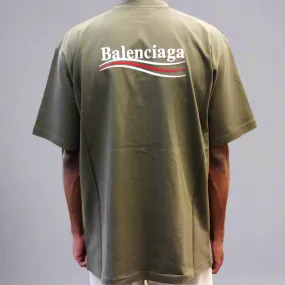 Balenciaga Political Campaign Embroidery Large Fit Tee Olive