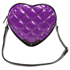 Bat Studded Purple Quilted Heart Shoulder Bag