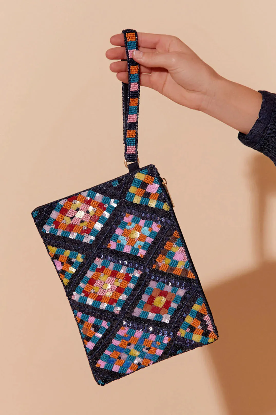 Beaded Weave Pattern Clutch | Navy