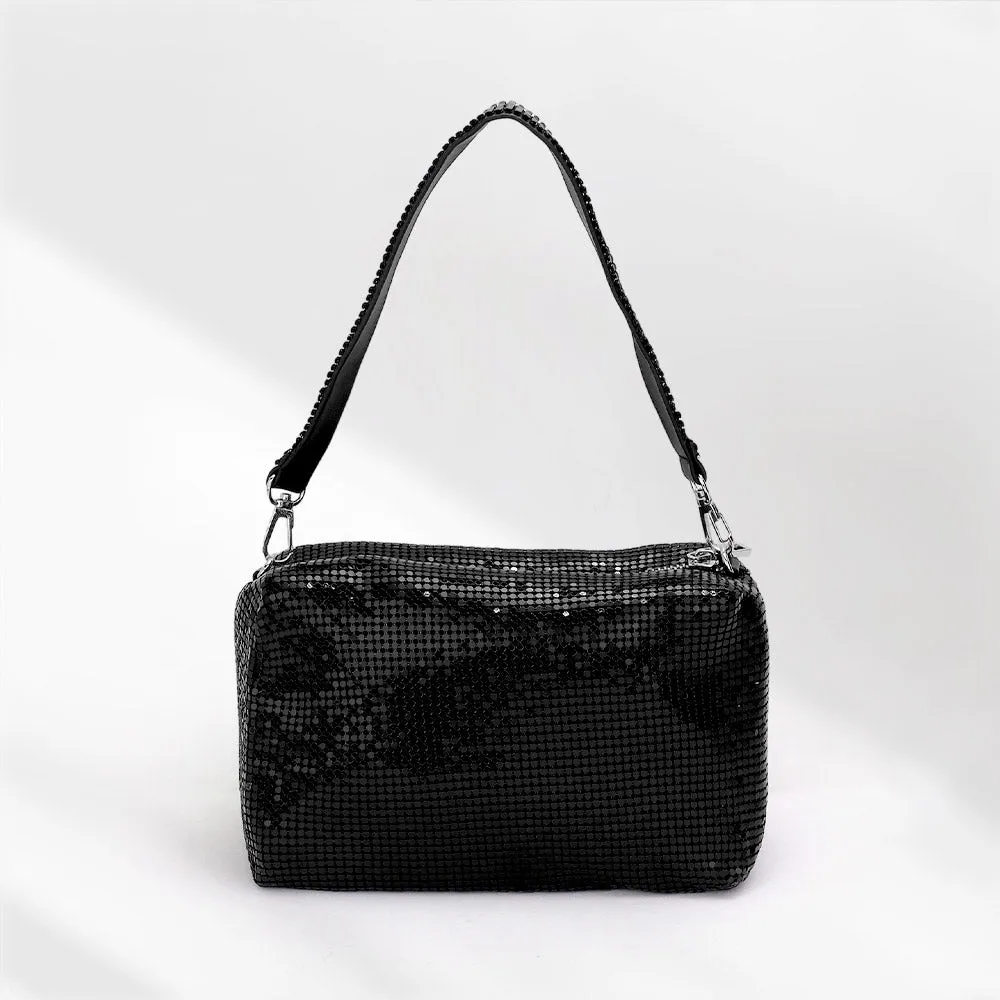 Black Bling Rectangle Tote / Crossbody Bag for Women