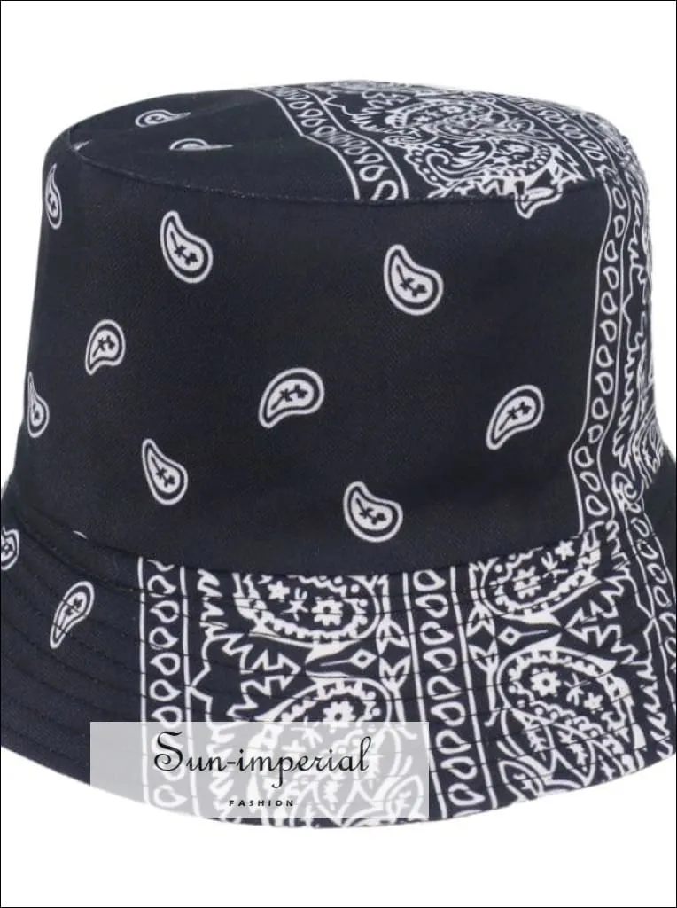 Black function Print Reversible Black White Cow Pattern Women Bucket Hat