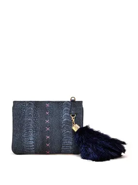 Black Stonewash Aja Clutch with Black Feather Charm