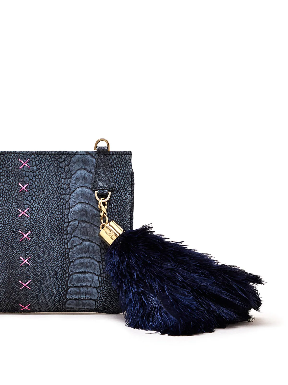 Black Stonewash Aja Clutch with Black Feather Charm