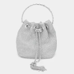 Bling Rhinestone Mesh Metal Draw String Bucket Bag / Crossbody Bag