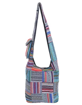 Blue Tribal Patched Cotton Hobo Bag