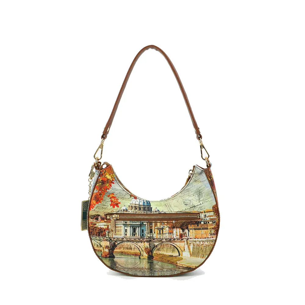 Borsa Donna a Spalla Hobo Bag Y NOT CLF-003 stampa Winter Rome