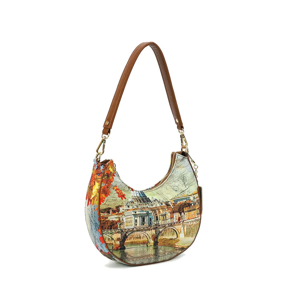 Borsa Donna a Spalla Hobo Bag Y NOT CLF-003 stampa Winter Rome