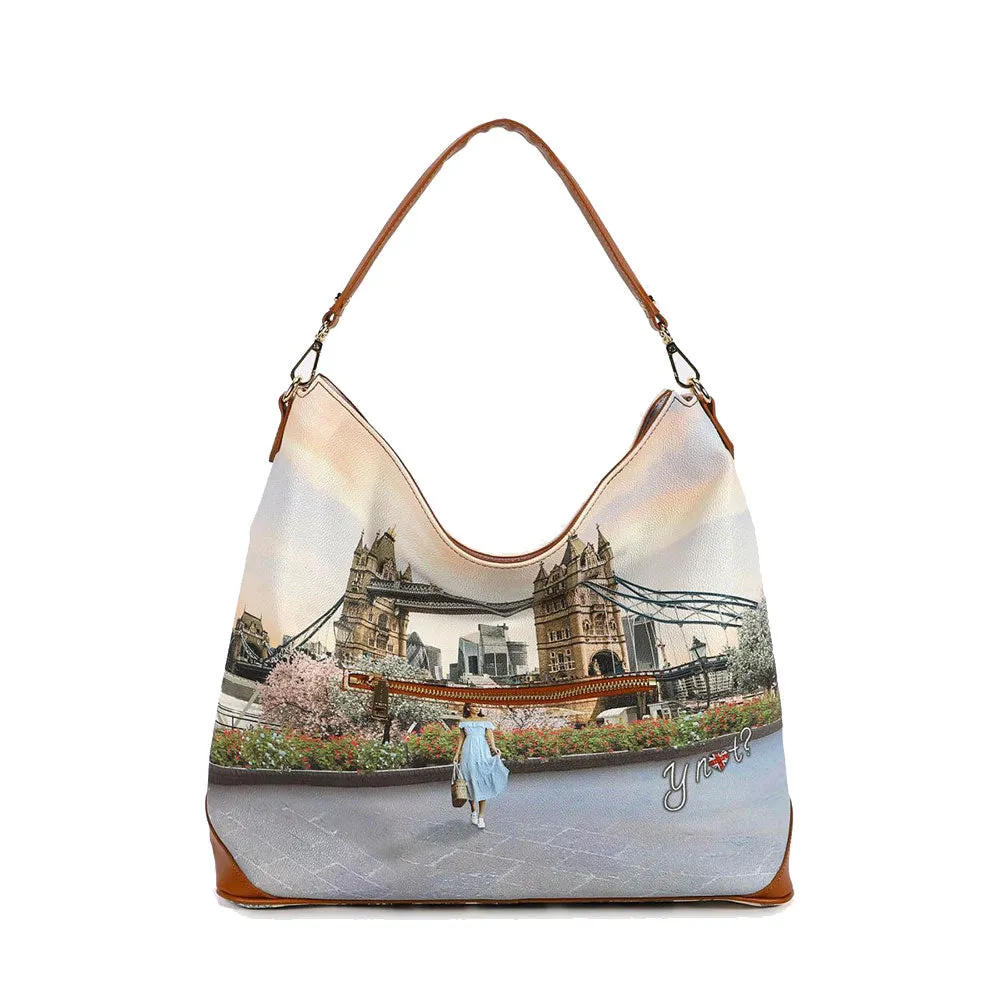 Borsa Donna Hobo Bag a Spalla Y NOT YES-641 Stampa London Kate