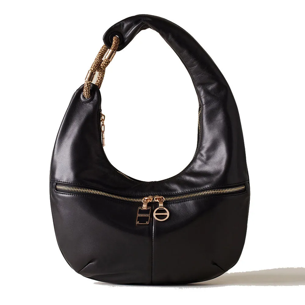 Borsa Donna Hobo Medium BORBONESE linea Infinite in Pelle di Vitello Nappato Nero