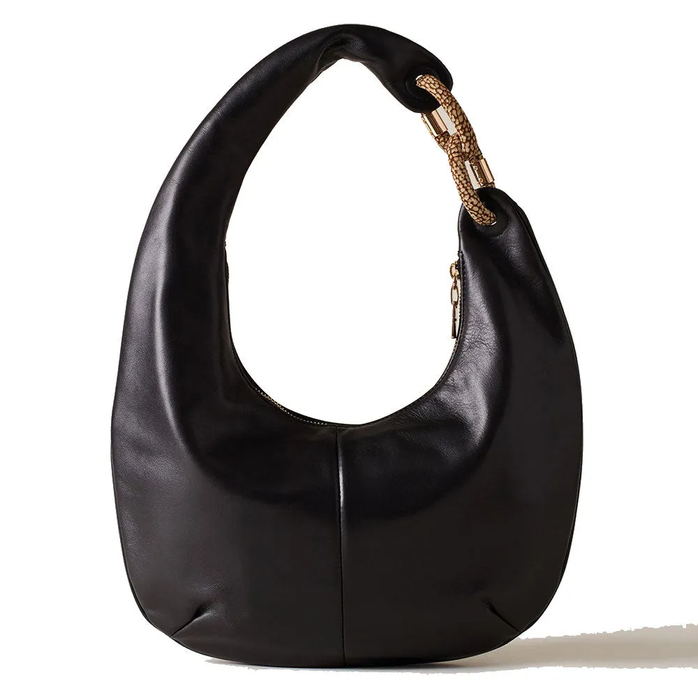 Borsa Donna Hobo Medium BORBONESE linea Infinite in Pelle di Vitello Nappato Nero