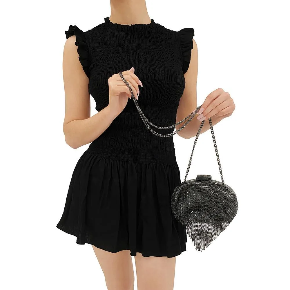 Bria Crystal Fringed Bag - Black