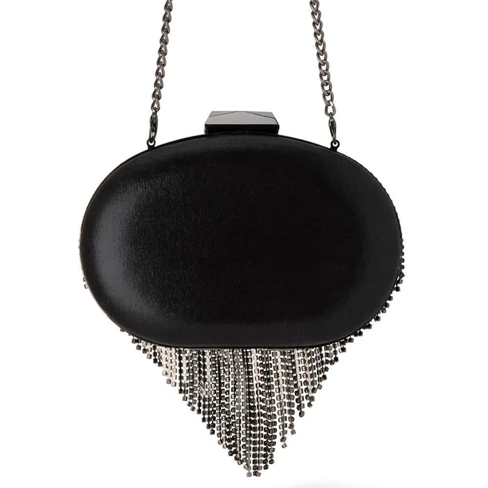 Bria Crystal Fringed Bag - Black