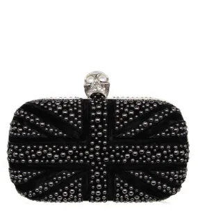 Brittania Studded Box Clutch, Black/Silver