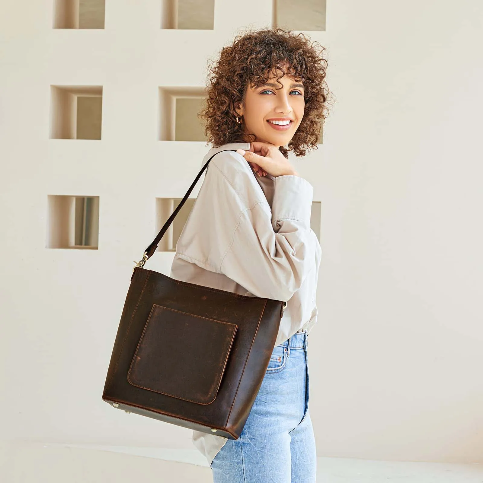 Bucket Leather Tote Bag