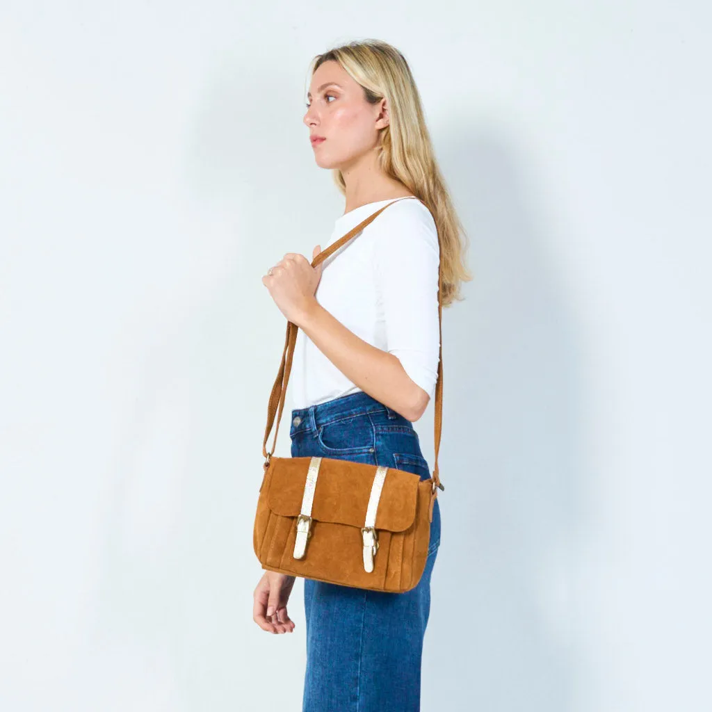 Buckled suede messenger bag wholesale