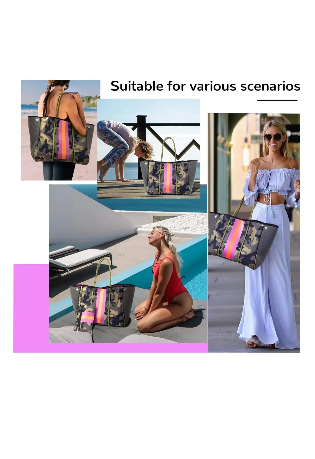 Camo and pink neoprene tote set