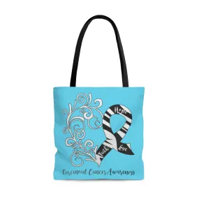 Carcinoid Cancer Awareness Large Aqua Tote Bag (Dual-Sided Design)