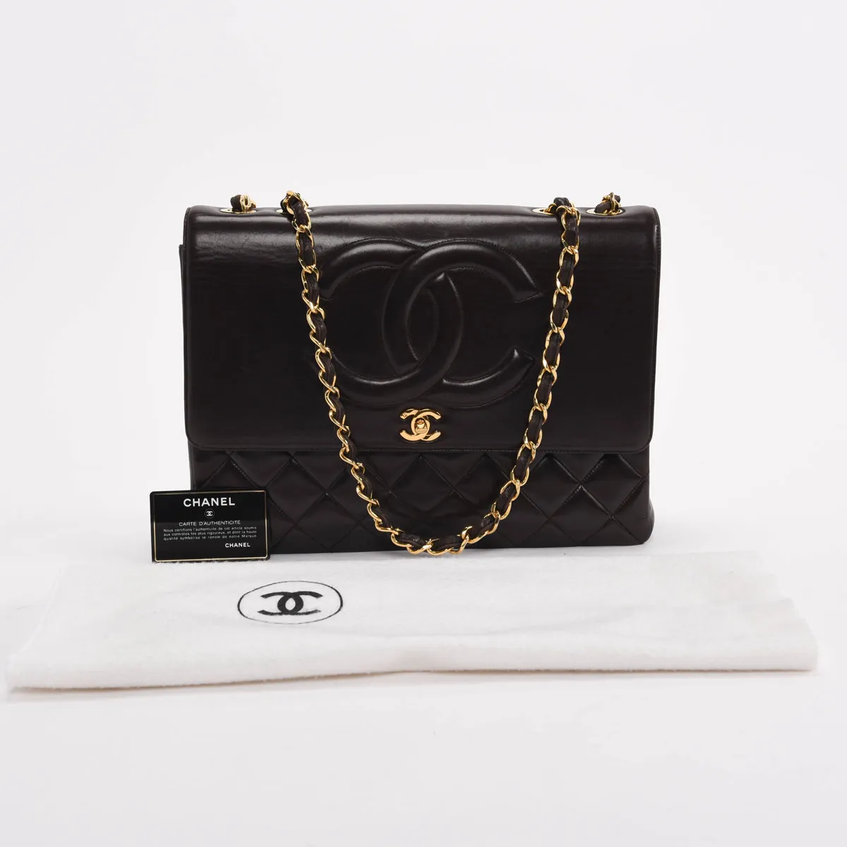 Chanel Vintage Brown Lambskin CC Maxi Flap Bag