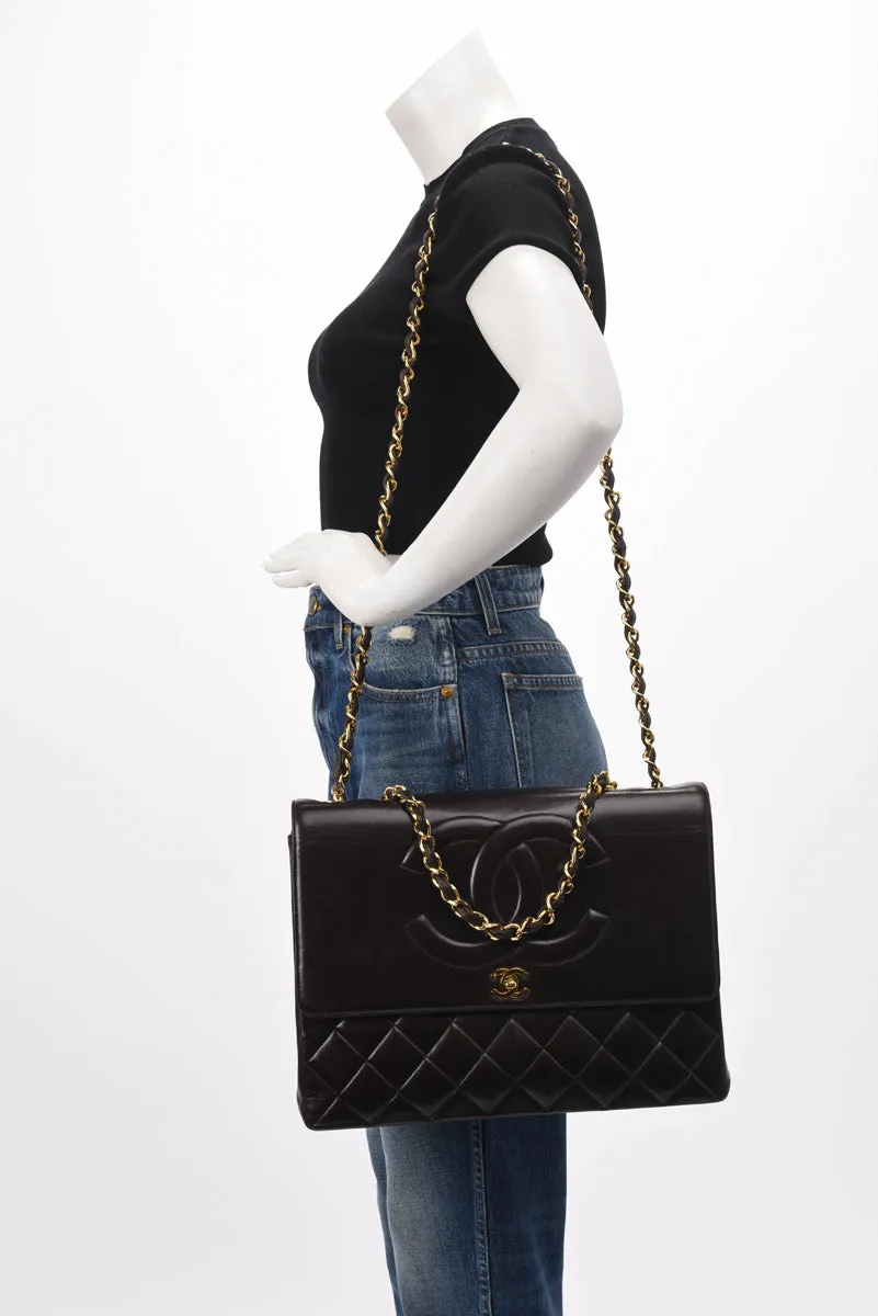 Chanel Vintage Brown Lambskin CC Maxi Flap Bag