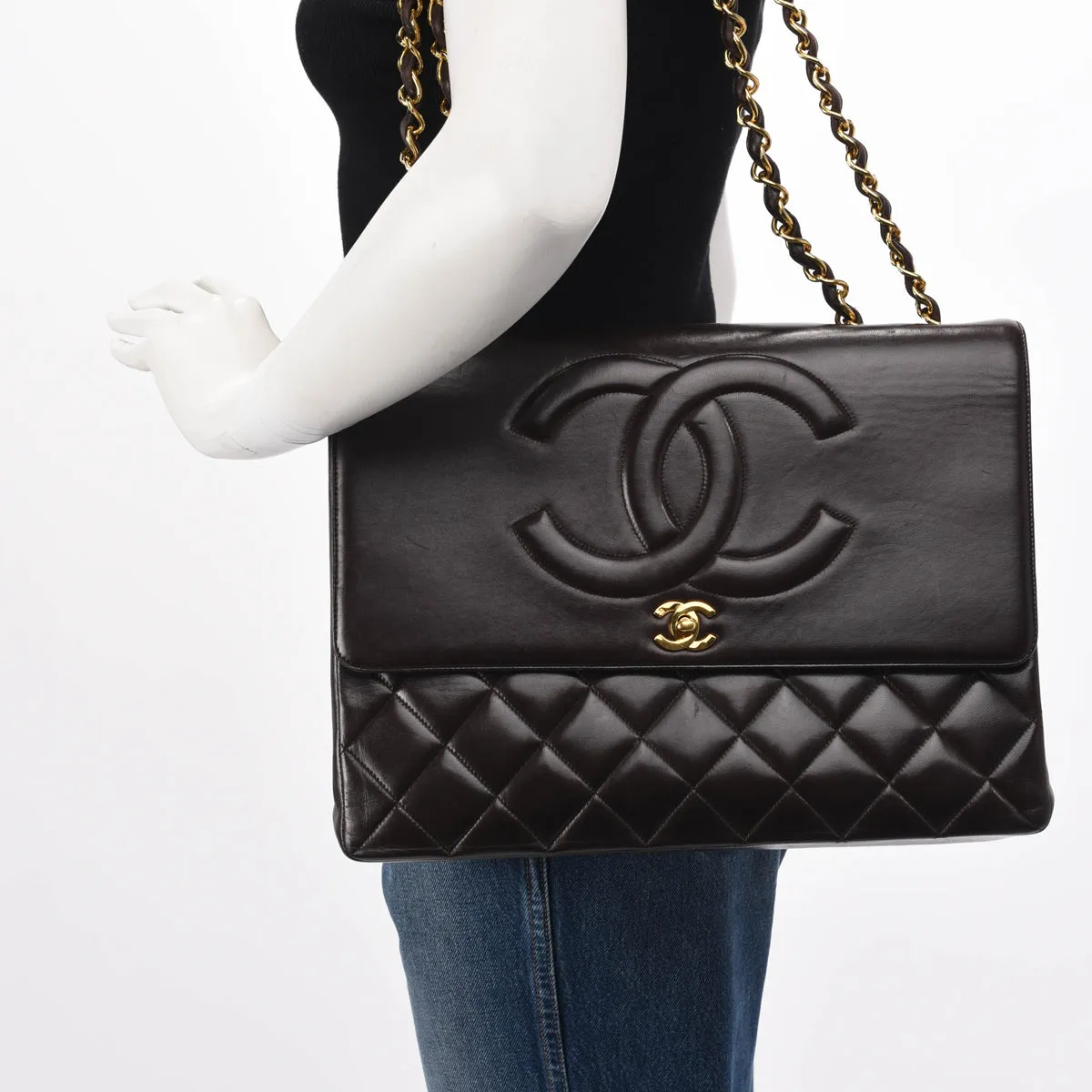 Chanel Vintage Brown Lambskin CC Maxi Flap Bag