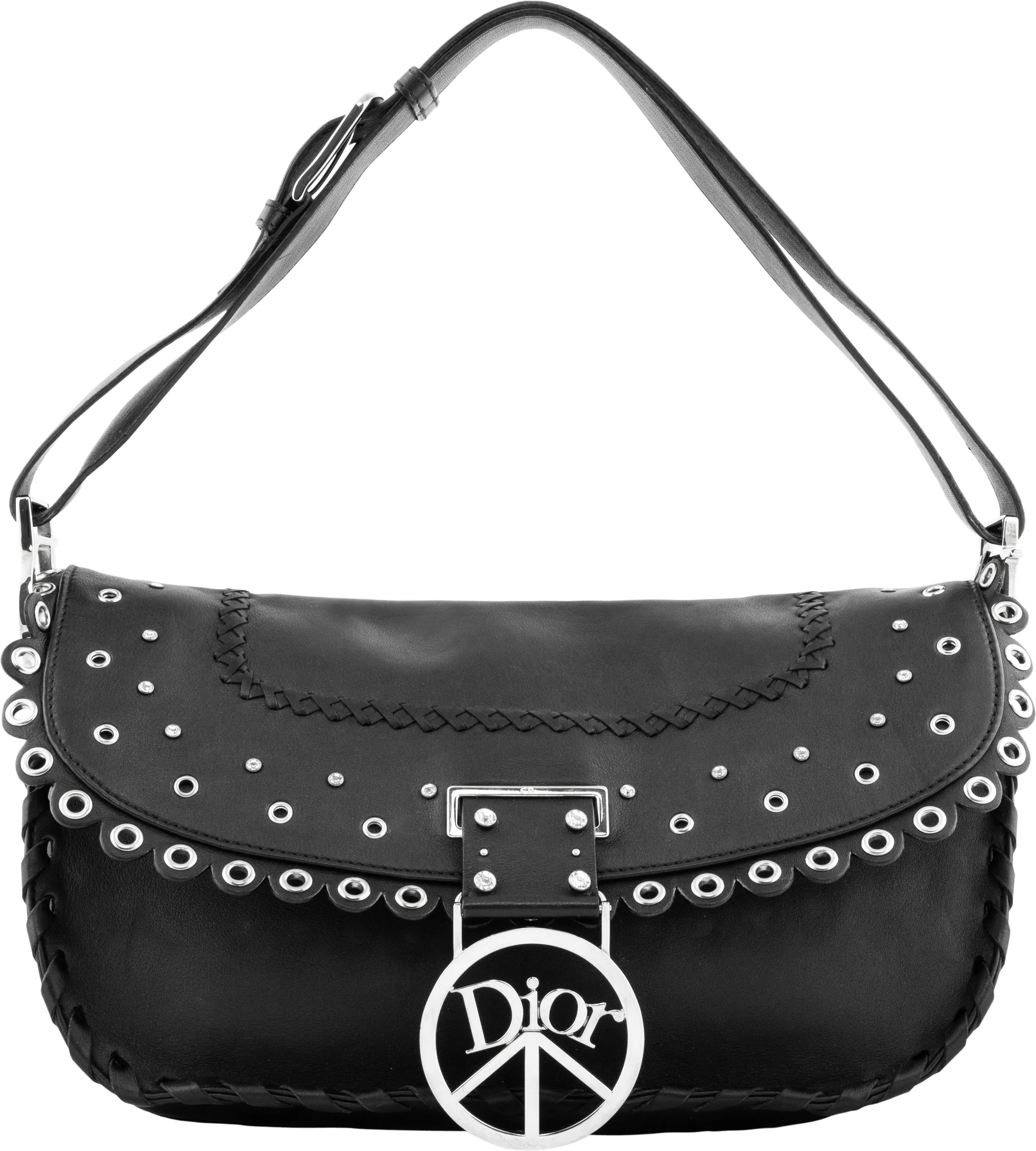 Christian Dior Logo Peace Sign Leather Shoulder Bag