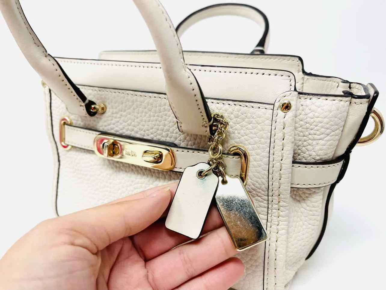 Coach Ivory Pebbled Leather AS IS Designer Satchel