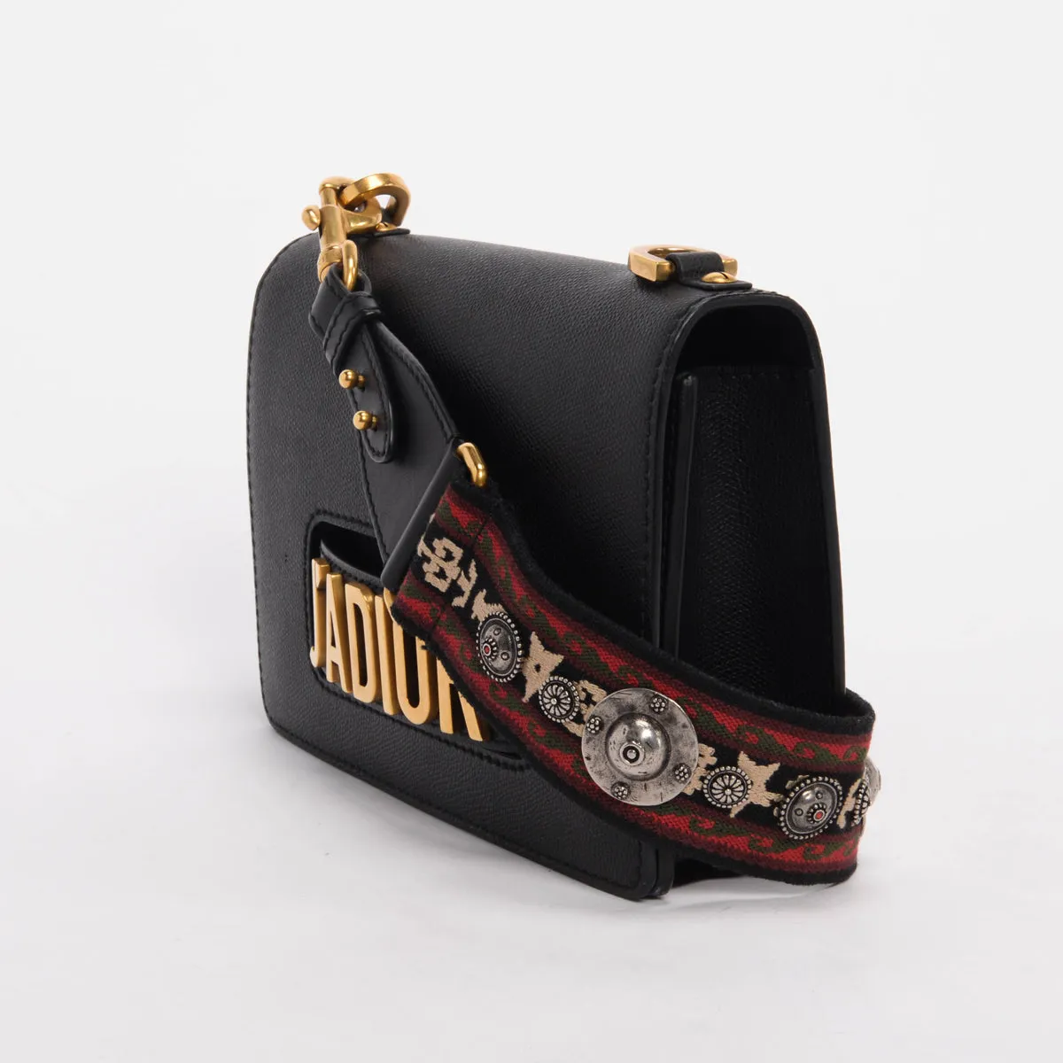 Dior Black Grained Calfskin J'Adior Flap Bag   Bohemian Strap