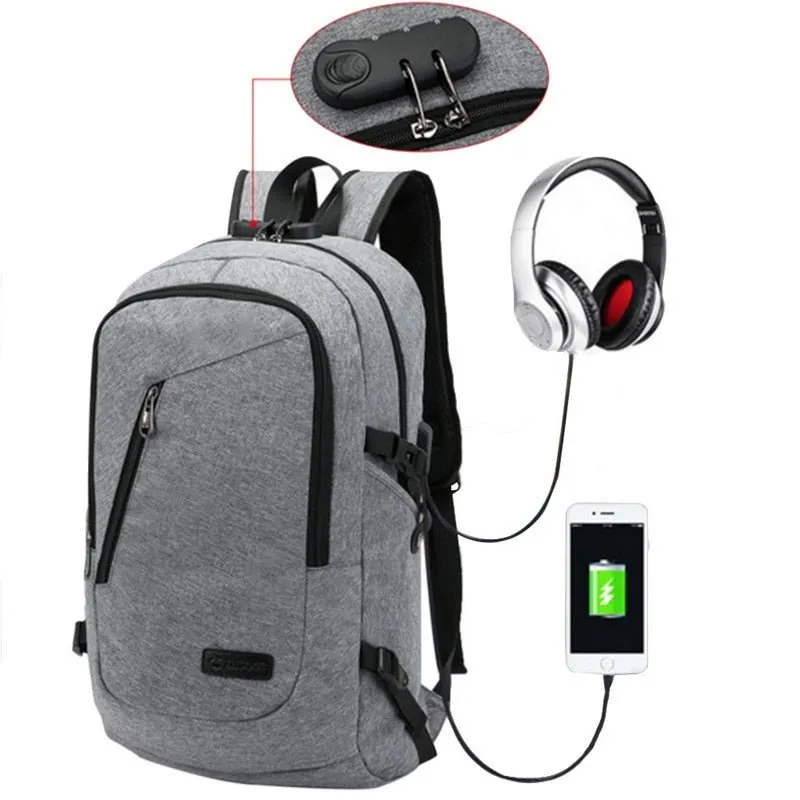 Fashion man laptop backpack usb charging computer backpacks casual style bag large male business travel bag backpack