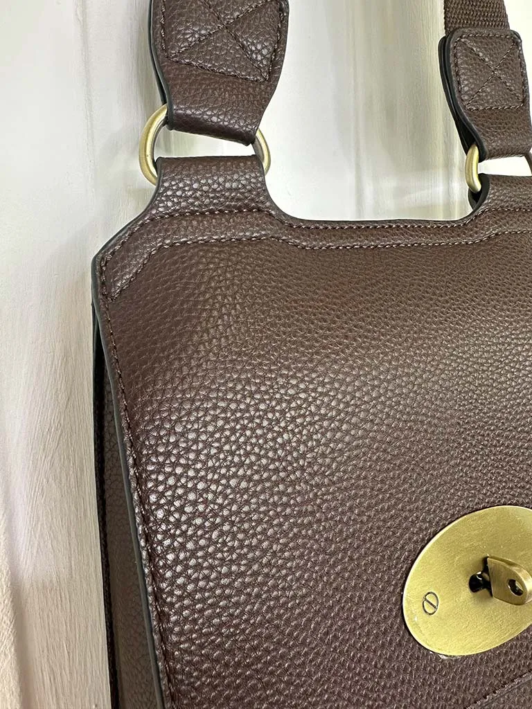 Faux Leather Messenger Bag - Chocolate