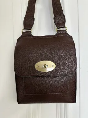 Faux Leather Messenger Bag - Chocolate