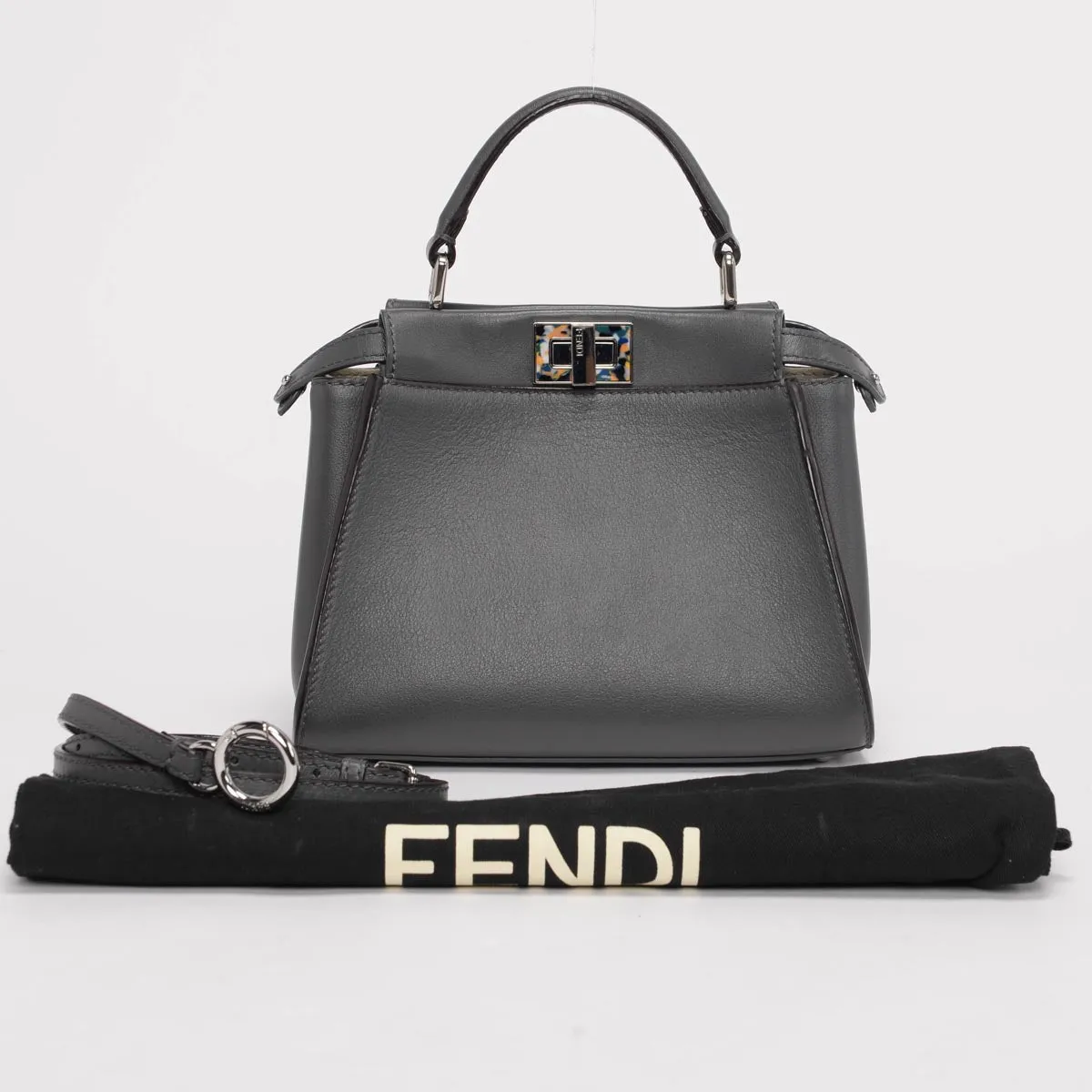 Fendi Grey Leather Mini Peekaboo Shoulder Bag