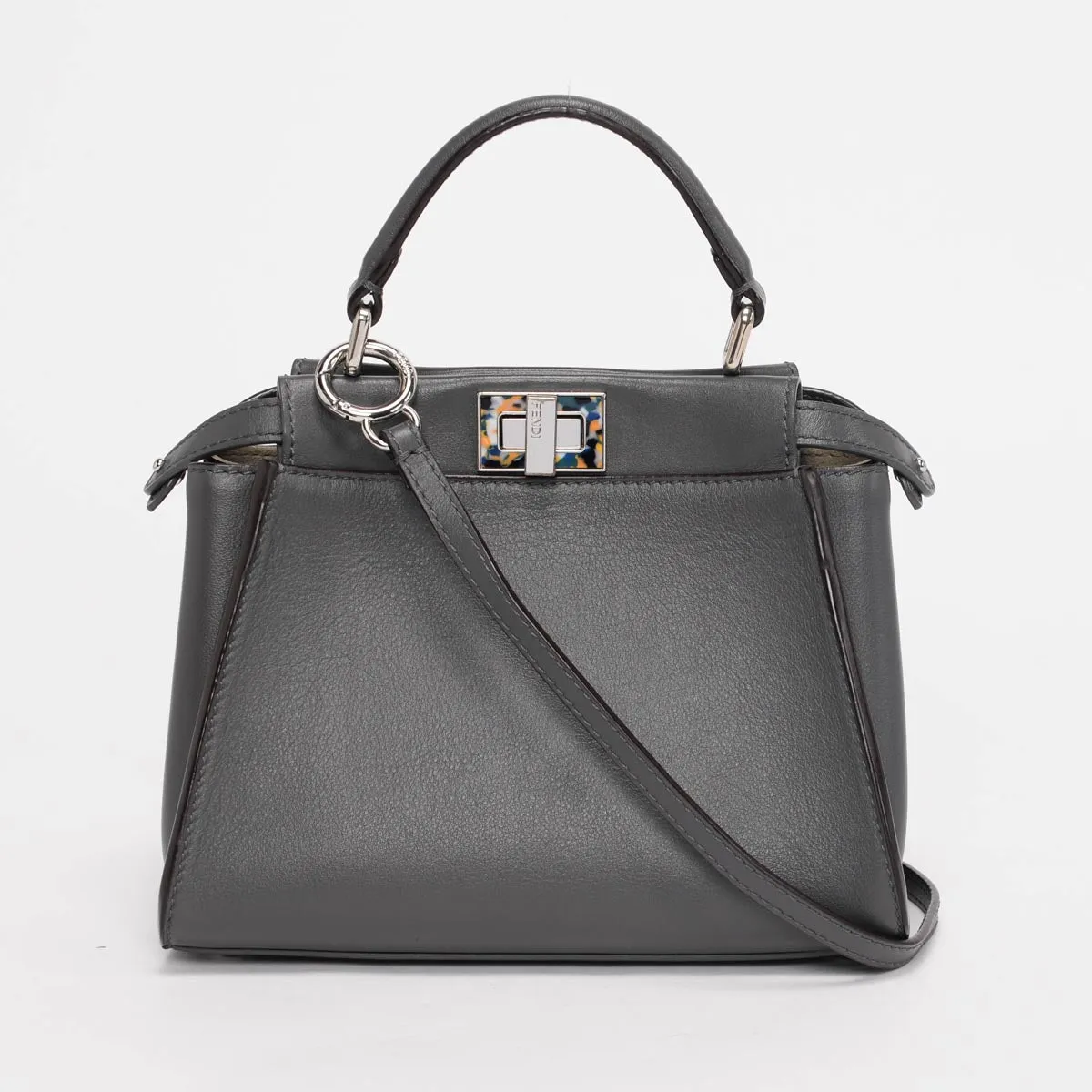 Fendi Grey Leather Mini Peekaboo Shoulder Bag