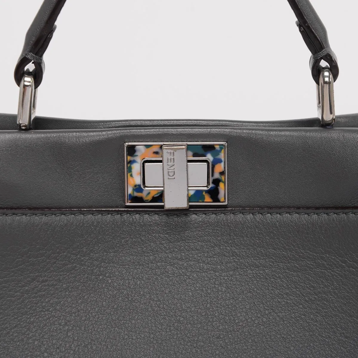 Fendi Grey Leather Mini Peekaboo Shoulder Bag