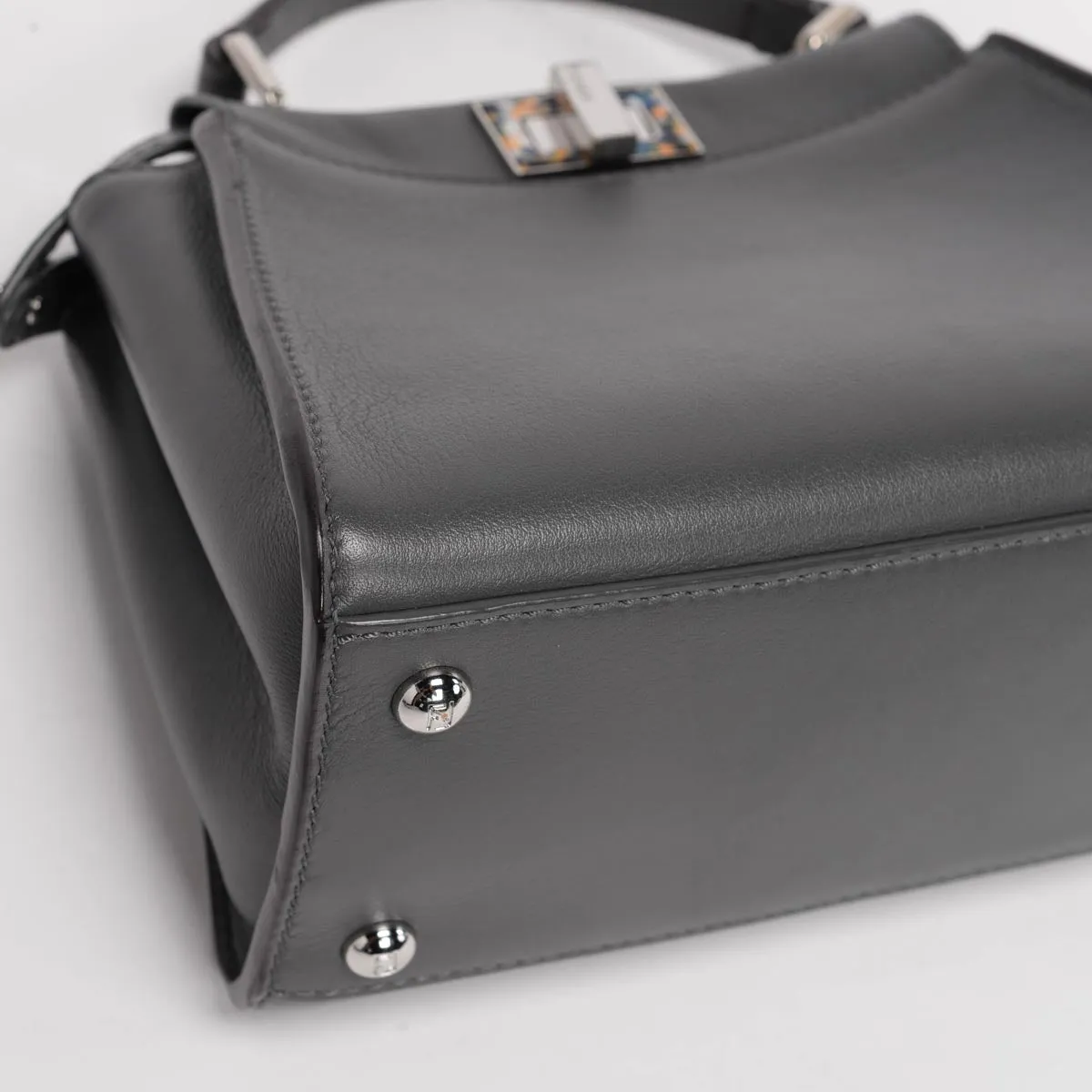 Fendi Grey Leather Mini Peekaboo Shoulder Bag