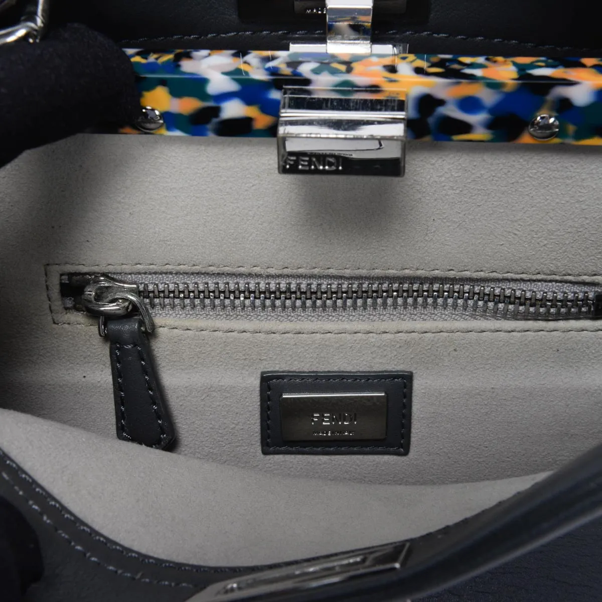 Fendi Grey Leather Mini Peekaboo Shoulder Bag