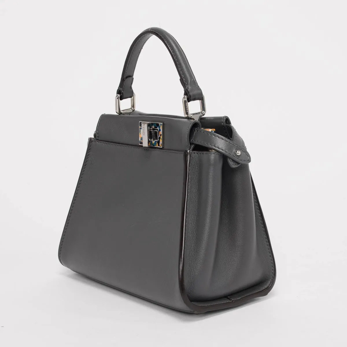 Fendi Grey Leather Mini Peekaboo Shoulder Bag