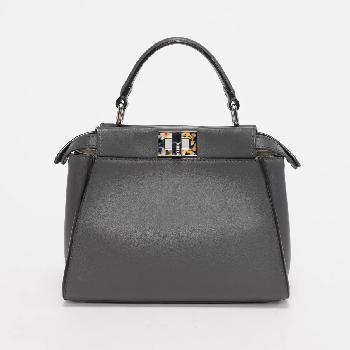 Fendi Grey Leather Mini Peekaboo Shoulder Bag