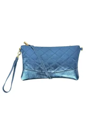 FRANNIE QUILTED CLUTCH BLUE