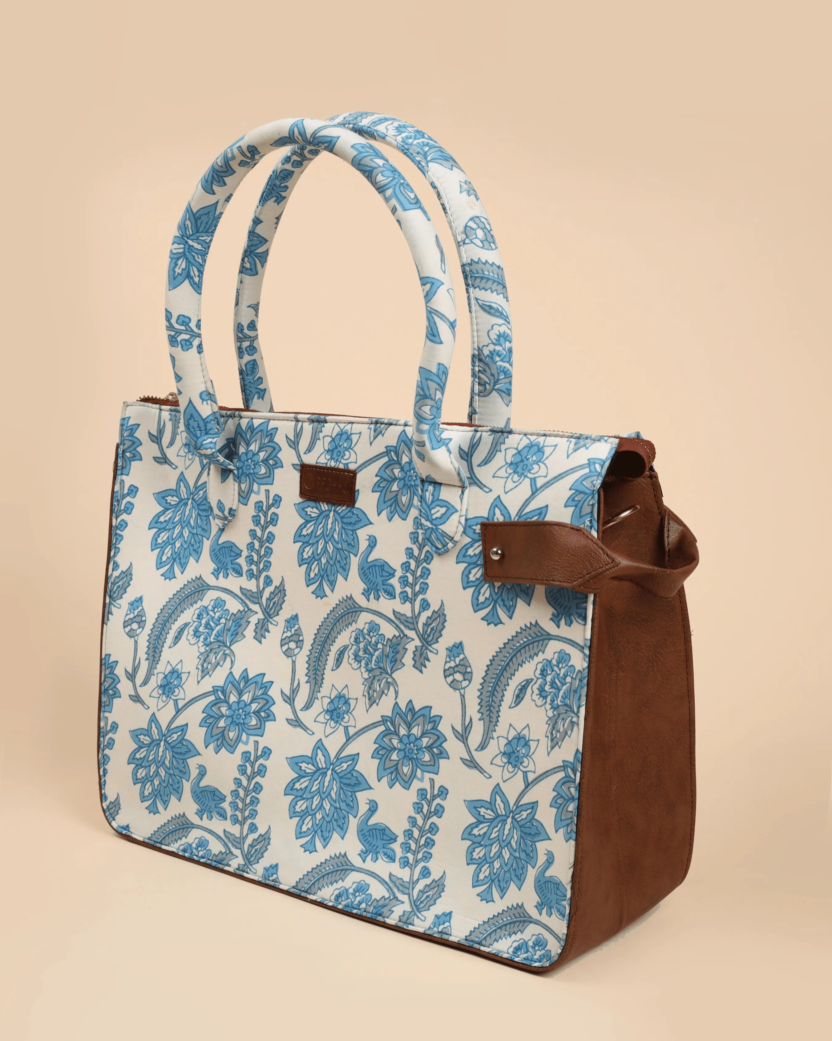 Frosty Blue Handblock Shoulder Bag