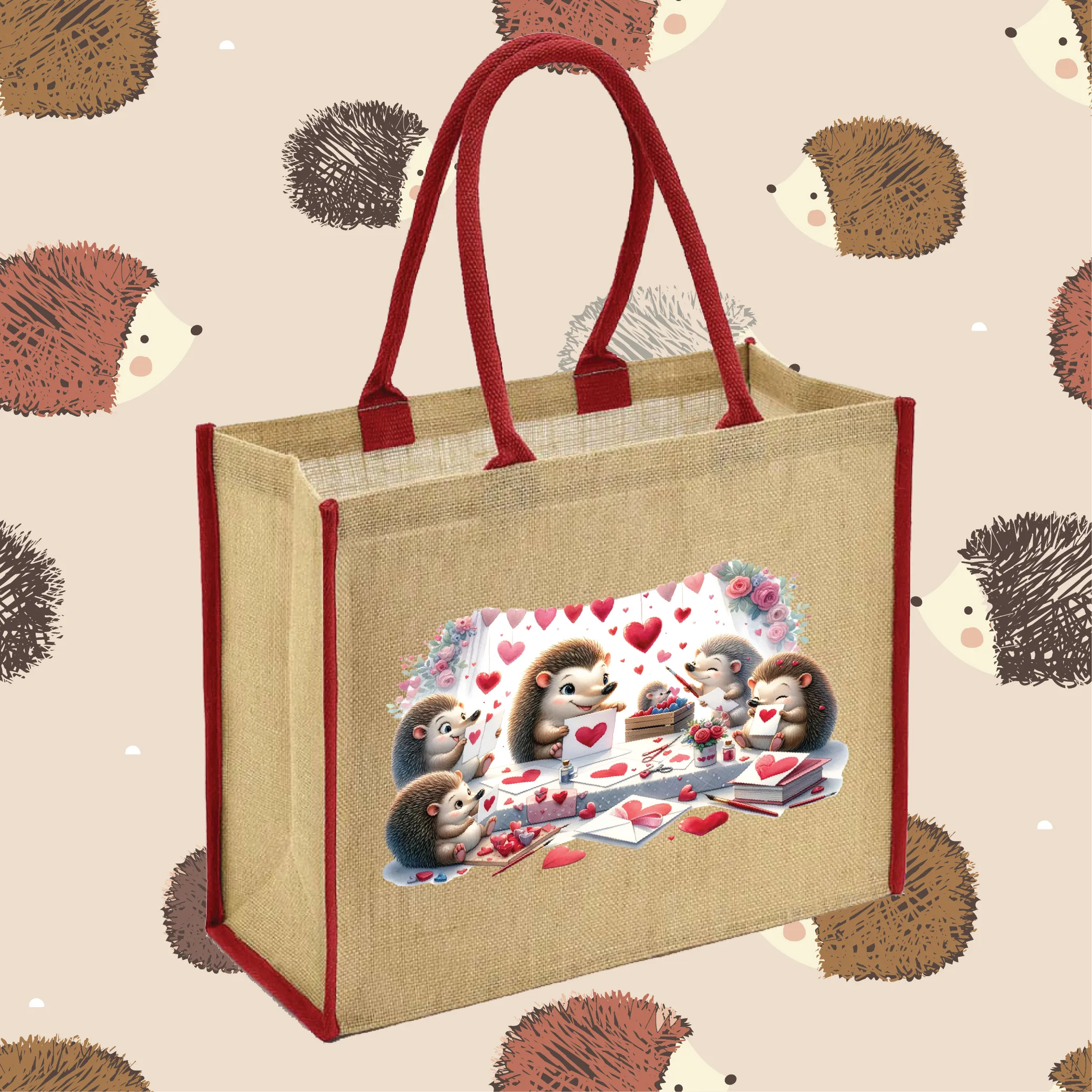 Hedgehogs Family Jute Bag