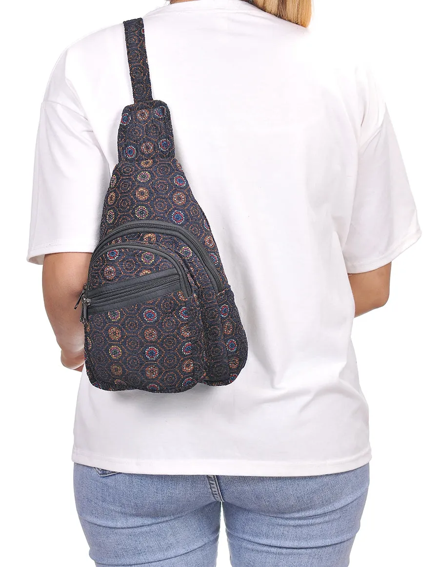 Hippie Boho Cotton Poly Bohemian Sling Bag Backpack Black Mandala