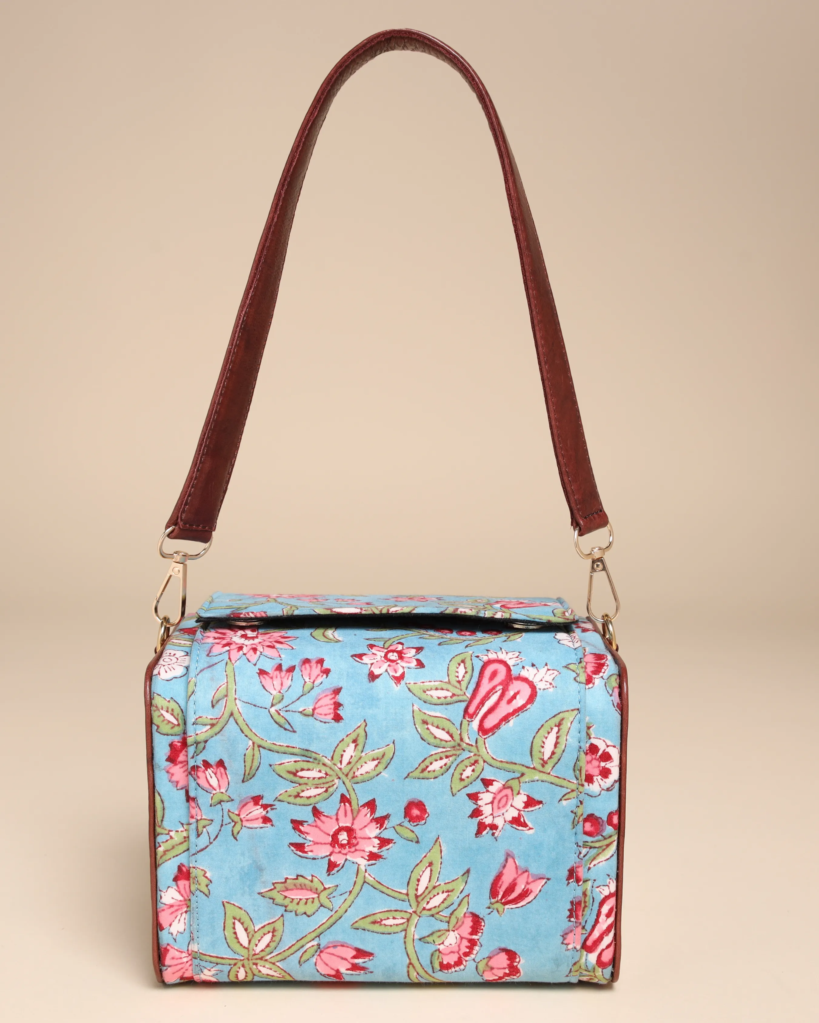 Imperial Blue Cotton Block Printed Satchel Bag