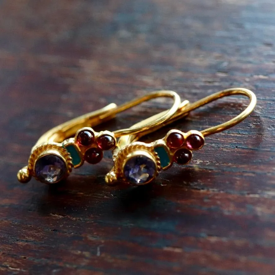 Iris Iolite and Garnet Earrings